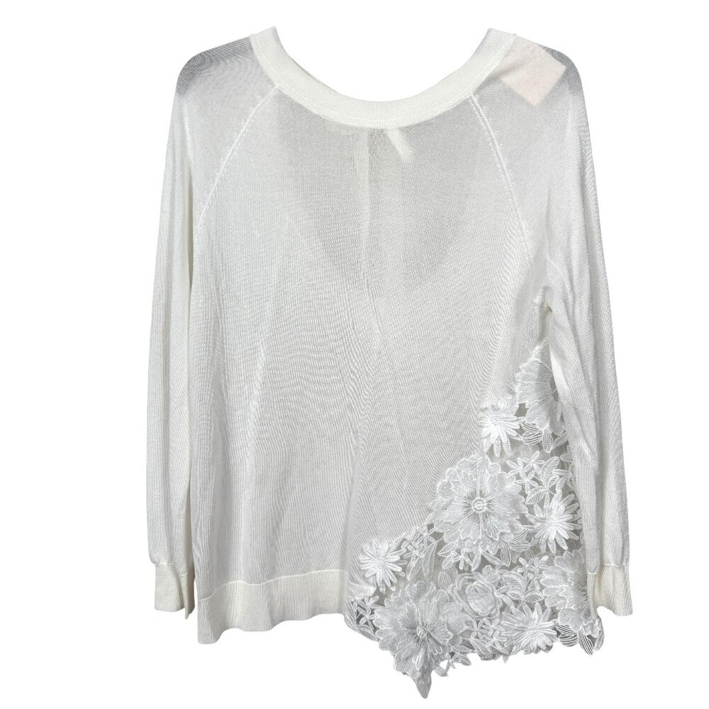 Semicouture Sweater Womens Medium White Embroidered Floral Mesh Lightweight